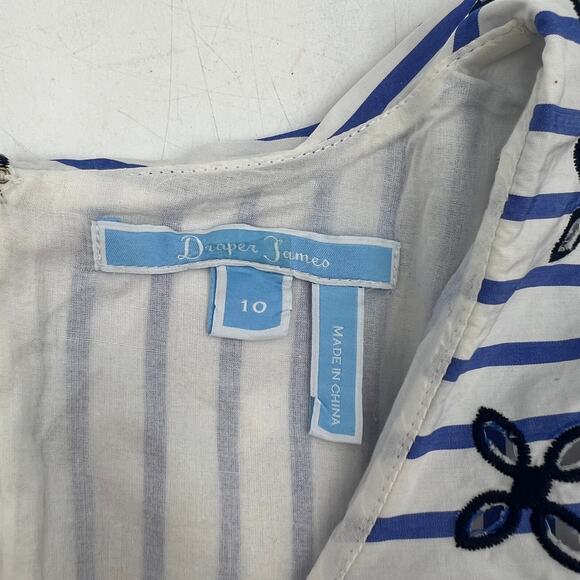 Draper James Lattice Stripe Ruffle Eyelet Dress White Blue - Picture 3 of 10